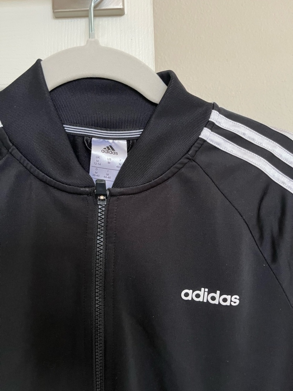 adidas Black Track Jacket with White 3-Stripes size M - Picture 2 of 7